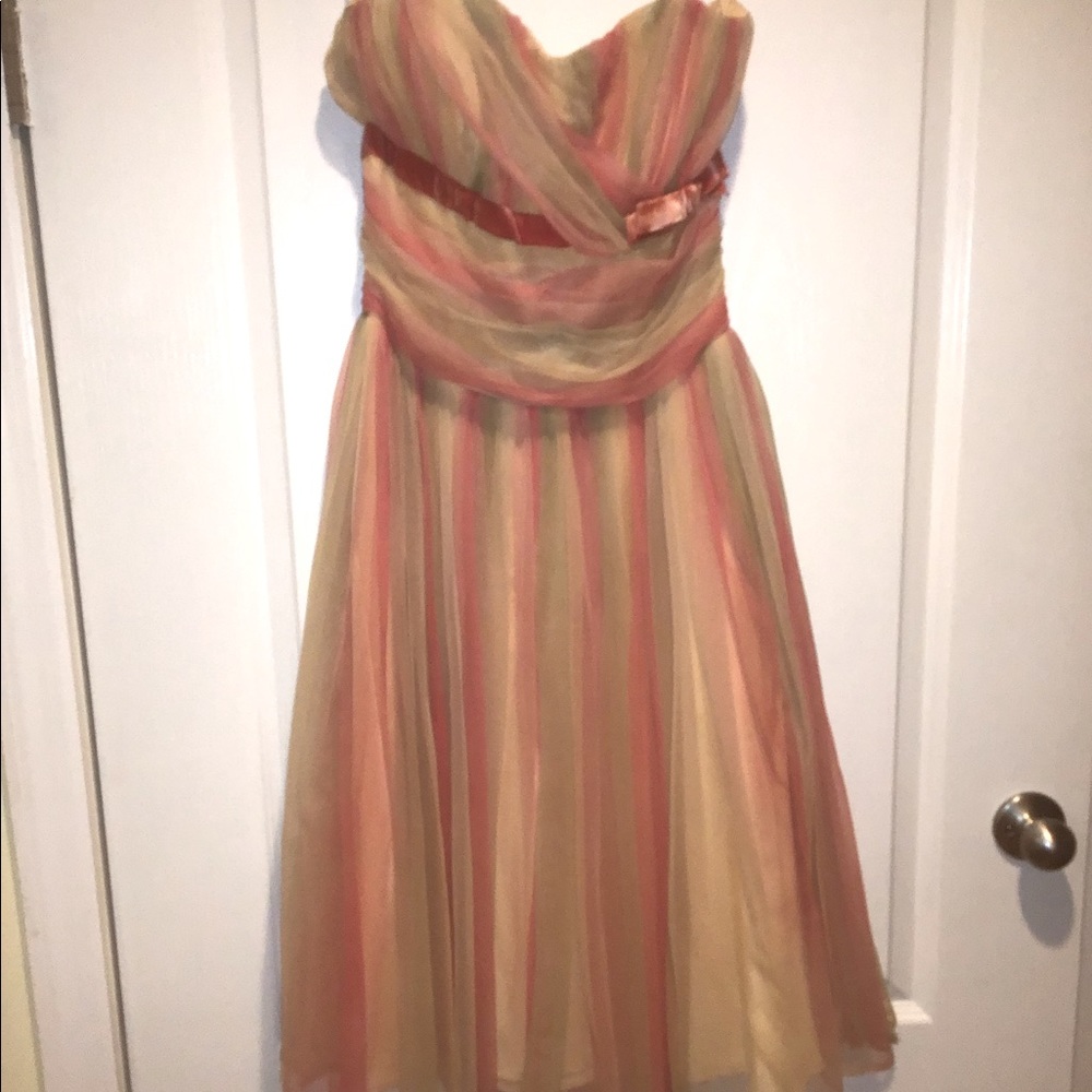 Vintage Chiffon Colorful Strapless Dress 1960s GORGEOUS